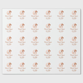 Bruine bezem Squad Verjaardag naam perzik monogram Cadeaupapier