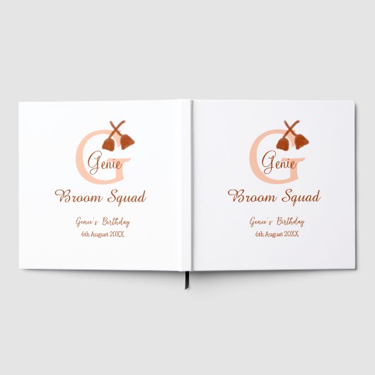 Bruine bezem Squad Verjaardag naam perzik monogram Gastenboek (Volledig)