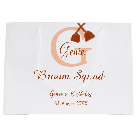 Bruine bezem Squad Verjaardag naam perzik monogram Groot Cadeauzakje (Voorkant)