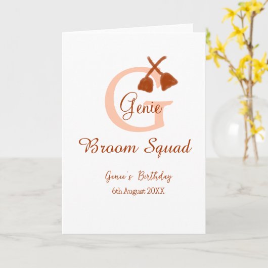 Bruine bezem Squad Verjaardag naam perzik monogram Kaart (Gele Bloem)