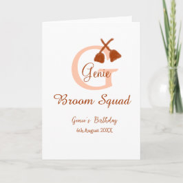 Bruine bezem Squad Verjaardag naam perzik monogram Kaart
