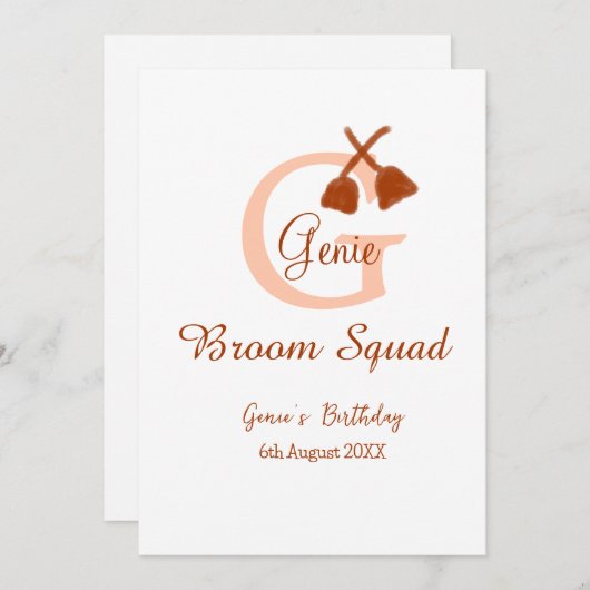 Bruine bezem Squad Verjaardag naam perzik monogram Kaart (Voorkant / Achterkant)