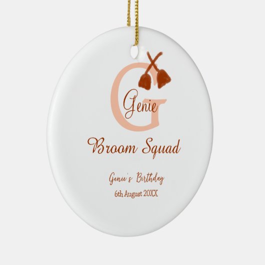 Bruine bezem Squad Verjaardag naam perzik monogram Keramisch Ornament (Rechts)