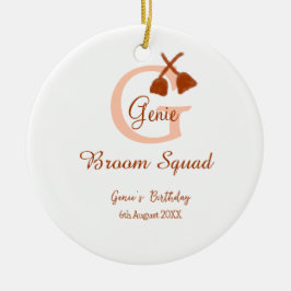 Bruine bezem Squad Verjaardag naam perzik monogram Keramisch Ornament