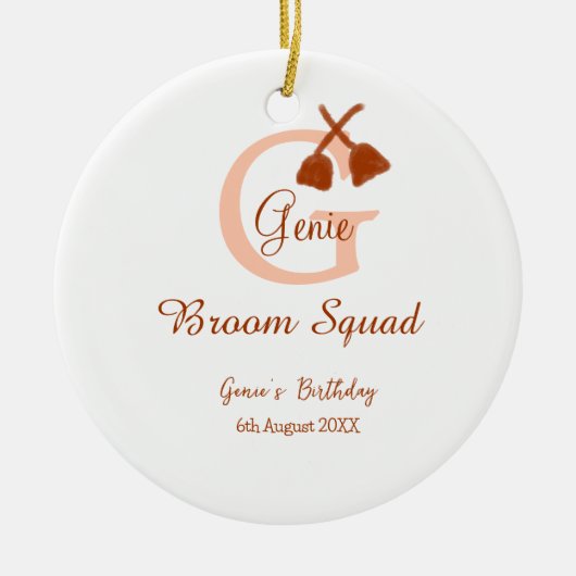 Bruine bezem Squad Verjaardag naam perzik monogram Keramisch Ornament (Voorkant)