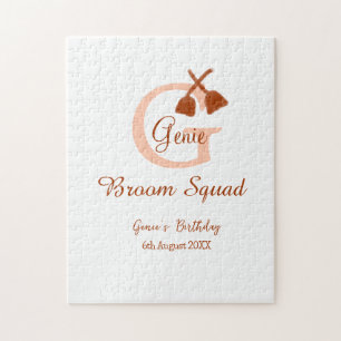 Bruine bezem Squad Verjaardag naam perzik monogram Legpuzzel