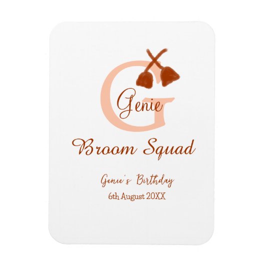 Bruine bezem Squad Verjaardag naam perzik monogram Magneet (Verticaal)