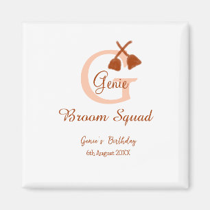 Bruine bezem Squad Verjaardag naam perzik monogram Magneet