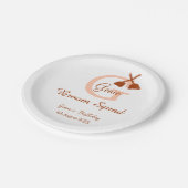 Bruine bezem Squad Verjaardag naam perzik monogram Papieren Bordje (Gekanteld)