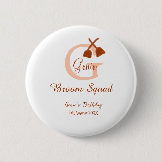 Bruine bezem Squad Verjaardag naam perzik monogram Ronde Button 5,7 Cm (Voorkant)