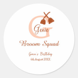 Bruine bezem Squad Verjaardag naam perzik monogram Ronde Sticker