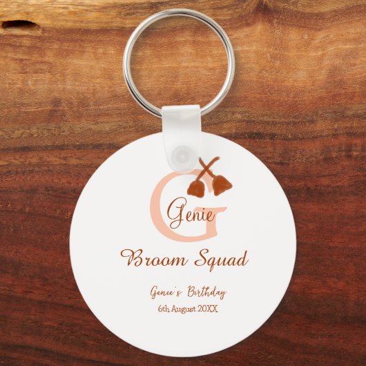 Bruine bezem Squad Verjaardag naam perzik monogram Sleutelhanger (Voorkant)
