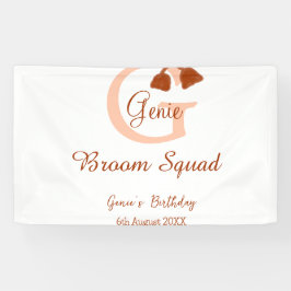 Bruine bezem Squad Verjaardag naam perzik monogram Spandoek