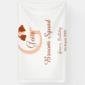 Bruine bezem Squad Verjaardag naam perzik monogram Spandoek (Verticaal)