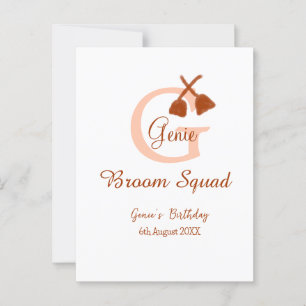 Bruine bezem Squad verjaardagsnaam perzik monogram Briefkaart