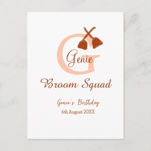 Bruine bezem Squad Verjaardagsnaam perzik monogram Briefkaart (Voorkant)