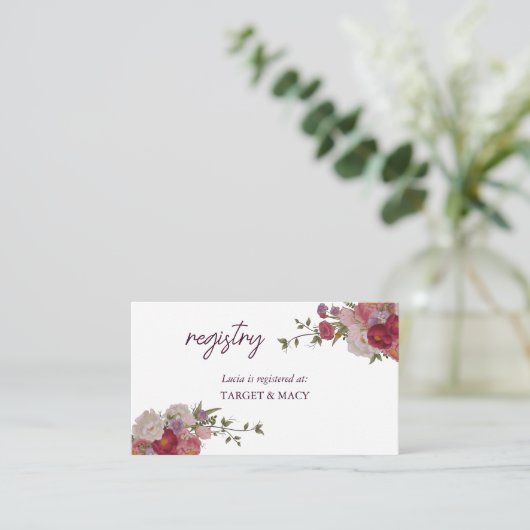 Bruine blad Bloemrijke Bruidsfeest Registratiekaar Informatiekaartje (Staand voorkant)