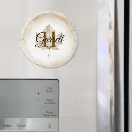 Bruine Blad Monogram Naam Magneet