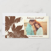 Bruine Blad Print Herfst Groeten Foto Kaart (Voorkant)