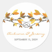Bruine bladeren geknoopt liefde bomen herfst bruil ronde sticker (Voorkant)