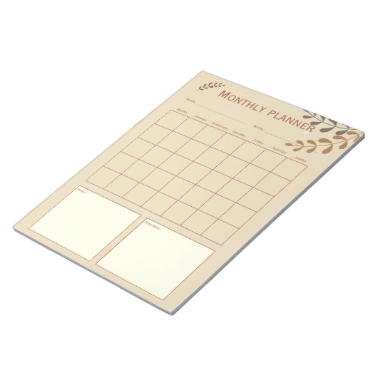 Bruine bladeren maandelijkse planner notitieblok (Schuin)