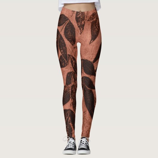 Bruine bladeren op roest leggings (Voorkant)