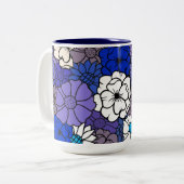 Bruine & Blauwe Bloemen Tweekleurige Koffiemok (Voorkant links)