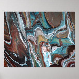 Bruine Blauwe Geode Strepen Moderne Lijnen Schilde Poster