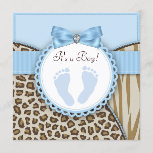 Bruine Blauwe Voetafdruk Baby Shower Kaart