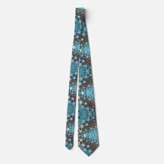 Bruine Blauwgroen Cream Waves en Sterren Stropdas (Achterkant)