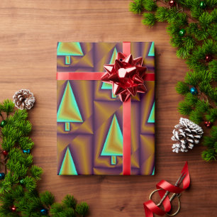 Bruine Blauwgroen metalen bomen Puffy Cadeaupapier