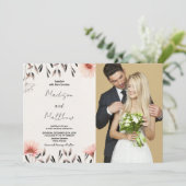 Bruine Bloem Bruiloft Uitnodigingen met foto (Staand voorkant)