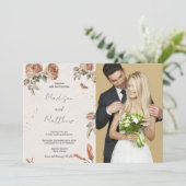 Bruine Bloem Bruiloft Uitnodigingen met foto (Staand voorkant)