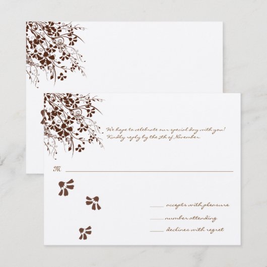 Bruine bloem Huwelijksreactiekaart RSVP Kaartje (Voorkant / Achterkant)