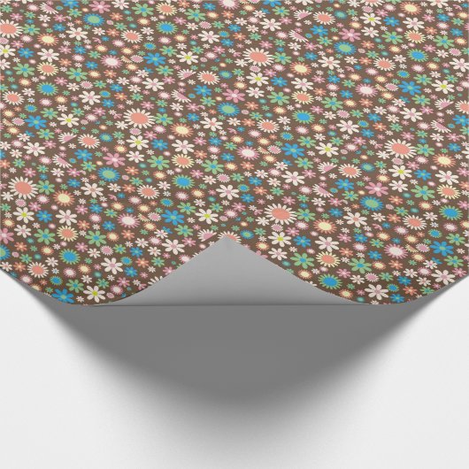 bruine bloem-retro-lentesbloemen cadeaupapier (Hoek)