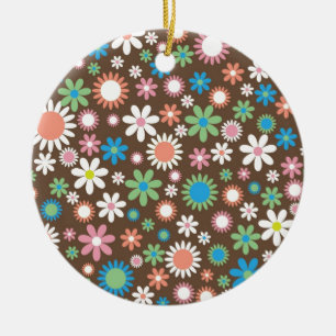 bruine bloem-retro-lentesbloemen keramisch ornament