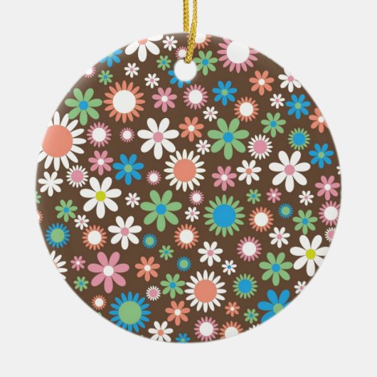 bruine bloem-retro-lentesbloemen keramisch ornament (Voorkant)