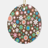 bruine bloem-retro-lentesbloemen keramisch ornament (Links)