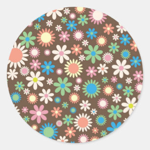 bruine bloem-retro-lentesbloemen ronde sticker