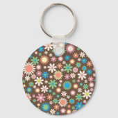 bruine bloem-retro-lentesbloemen sleutelhanger (Voorkant)