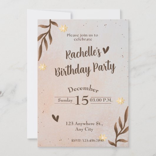 Bruine bloem verlaat verjaardag kaart (Voorkant)