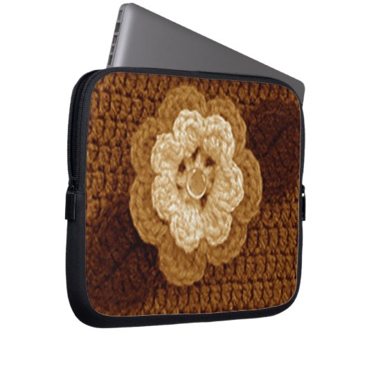 Bruine Bloemen Artisan Haakprint Elektronica Tas (Voorkant Rechts)