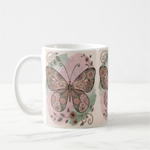 Bruine Bloemen Collage Butterfly Koffiemok