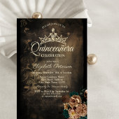 Bruine bloemen Damast Donker Gotische Quinceañera Kaart