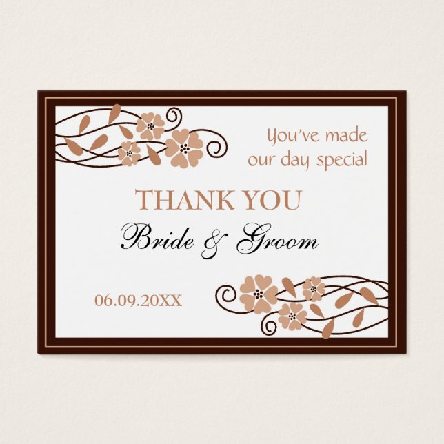Bruine bloemen dank u huwelijksgunst cadeau Labels Visitekaartjes (Voorkant)