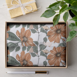 Bruine bloemen en groene bladeren patroon tissuepapier