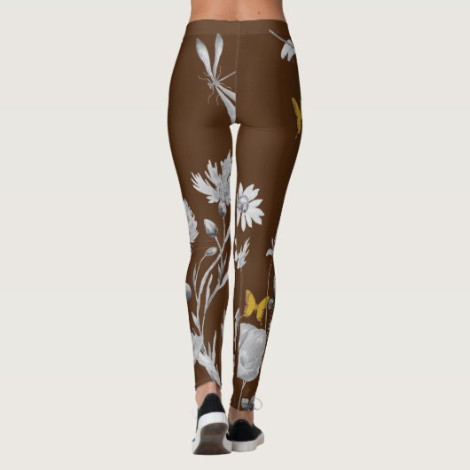 Bruine bloemen en vlinder leggings (Achterkant)