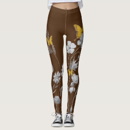 Bruine bloemen en vlinder leggings