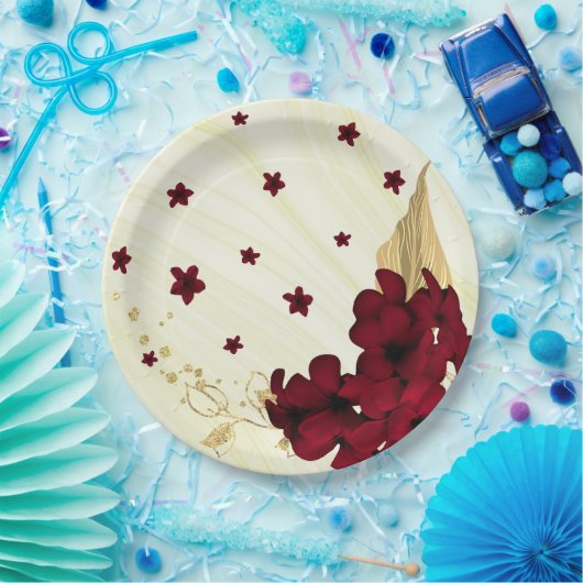 bruine bloemen goudblad marmer papieren bordje (Feest)