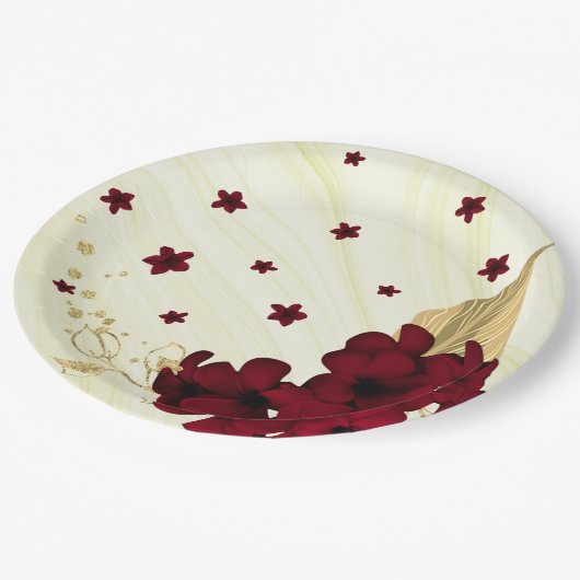 bruine bloemen goudblad marmer papieren bordje (Gekanteld)